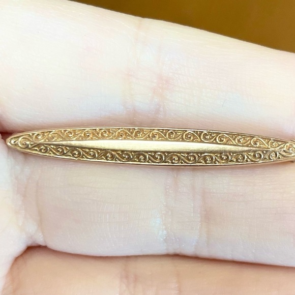 10K antique marquis bar pin yellow gold Edwardian art nouveau style broo… - Picture 5 of 10